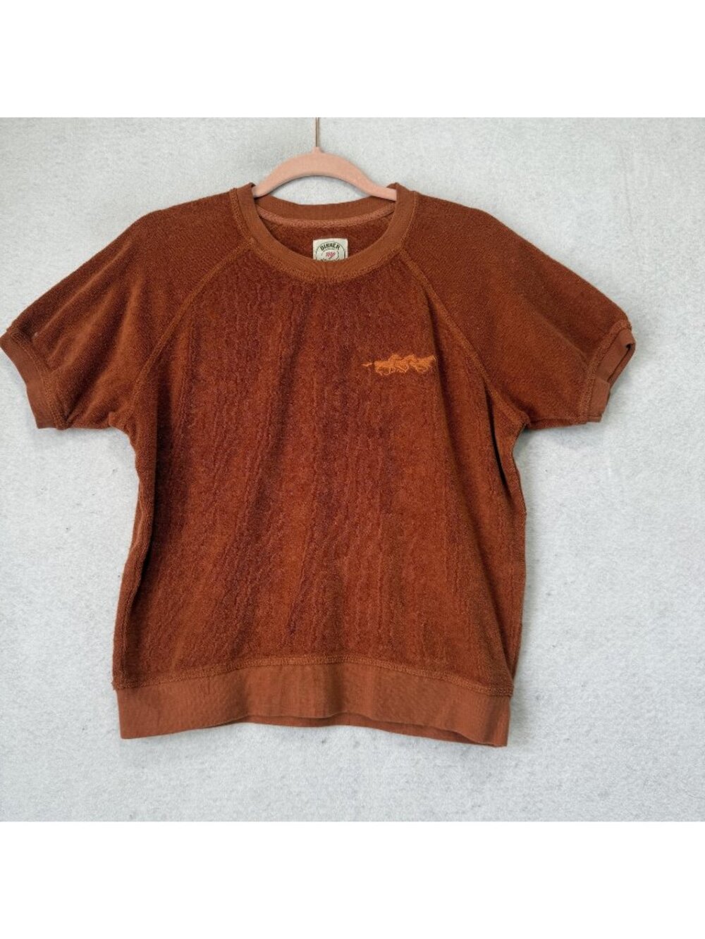 Dinner Service Shirt Womens XS Orange Terry Raglan Short Sleeve Crew Neck Top
